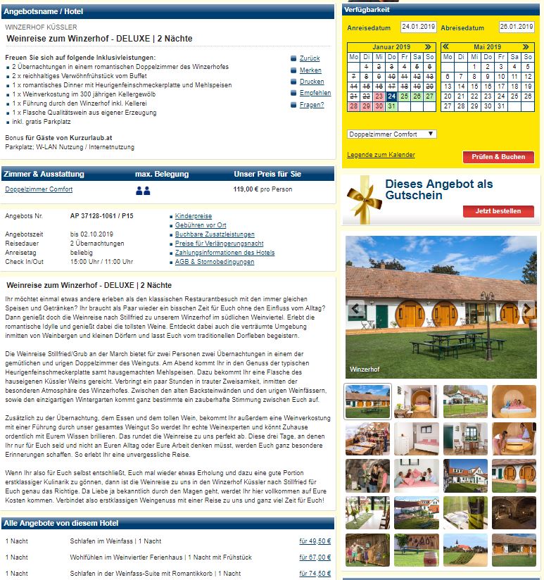 angebot-weinviertel , ab 119 € – 3-tägige Weinreise zum Winzerhof Küssler ins Weinviertel inkl. romantischen Dinner, Weinverkostung im 300 jährigen Kellergewölb & Führung durch den Winzerhof