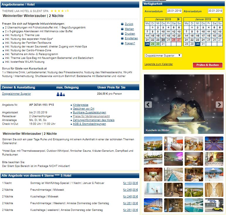 Weinviertler Winterzauber, ab 224 &euro; – 3 Tage Weinviertler Winterzauber inkl. Halbpension,  Nutzung der Therme Laa & umfangreichen Thermen Paket