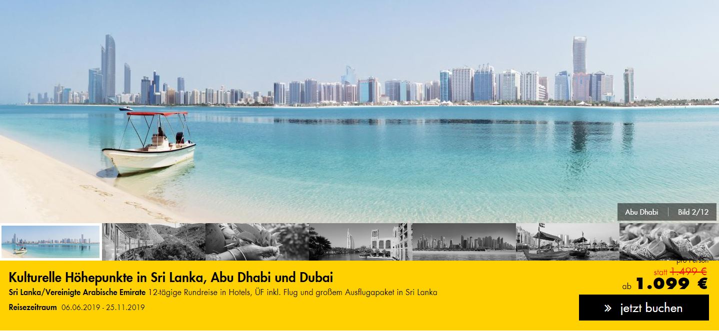 Vereinigte Arabische Emirate, ab 1099 &euro; – 12-t&auml;gige Rundreise Sri Lanka / Vereinigte Arabische Emirate inkl. Fr&uuml;hst&uuml;ck, Flug & gro&szlig;em Ausflugapaket in Sri Lanka