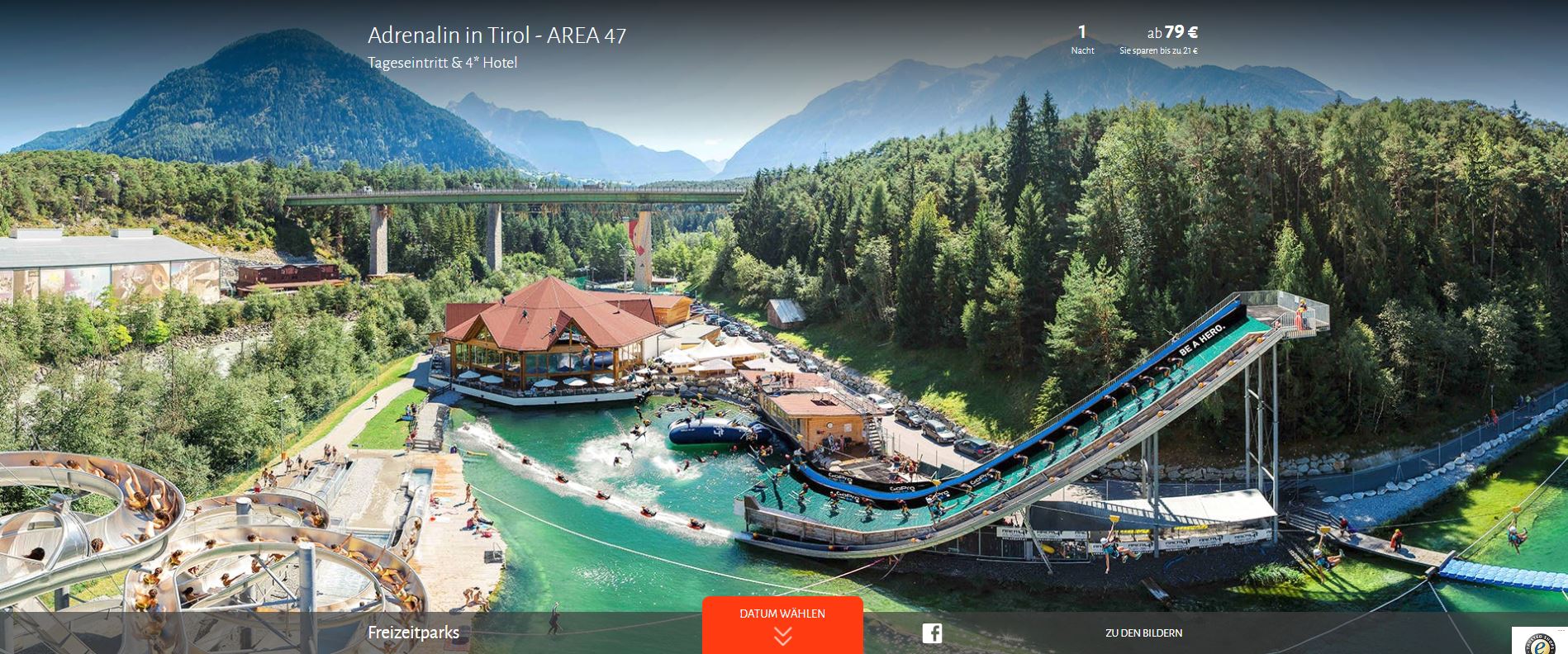 AREA 47, ab 79 &euro; – 2 Tage Kurzurlaub im 4* Hotel Alpina Resort Wenns inkl. Verw&ouml;hnpension & Tageseintritt in die AREA 47 – pure Action in Tirol