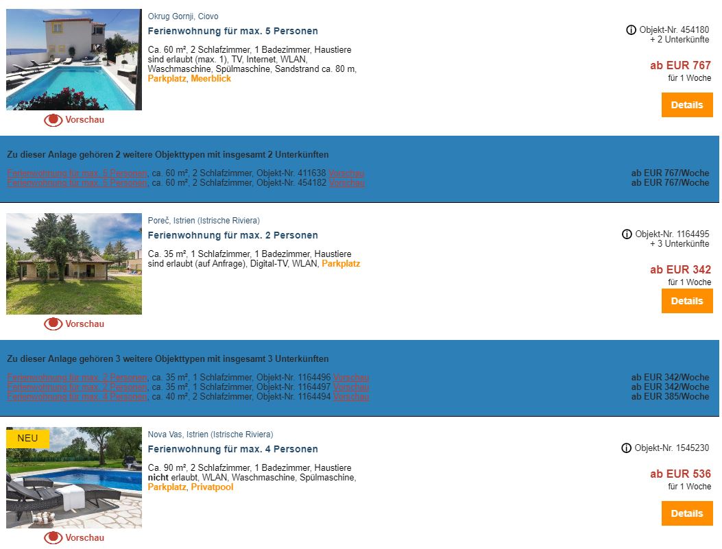 Ferienwohnungen in Kroatien, ab 4,60 &euro; / Woche – &uuml;ber 78.000 Ferienh&auml;user & Ferienwohnungen in Kroatien online buchen