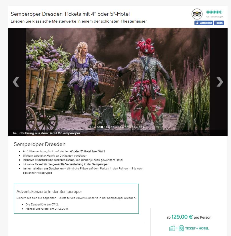 semperoper-dresden Semperoper Dresden, ab 129 € – 2 oder 3 Tage Dresden inkl. Tickets für die Semperoper Dresden , Frühstück und 4* oder 5*- Hotel nach Wahl