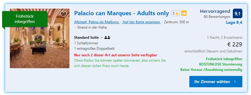 Palacio Can Marqu&eacute;s, ab 229 &euro; – 2,3,4 oder 7 Tage in Palma de Mallorca im 5* Palacio Can Marqu&eacute;s Adults only ( Neuer&ouml;ffnung 2018 ) inkl. Fr&uuml;hst&uuml;ck