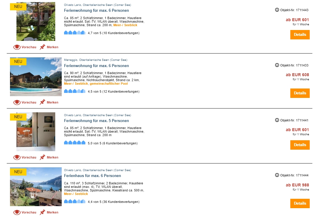 Ferienwohnungen am Comersee, ab 44,37 &euro; / Woche – Ferienh&auml;user & Ferienwohnungen am Comersee / Italien online buchen