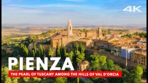 PIENZA, The pearl of Tuscany among the hills of Val d'Orcia, Italy Aerial Drone 4K